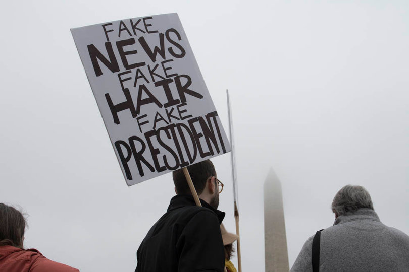 Those participating in the Women's March walked from all across the city to travel past the National Monument down the Mall towards the Rally being held near the Capitol Building.