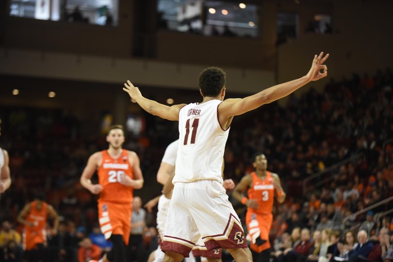 BC's A.J. Turner celebrates a drilled 3-pointer. He had 16 points. 