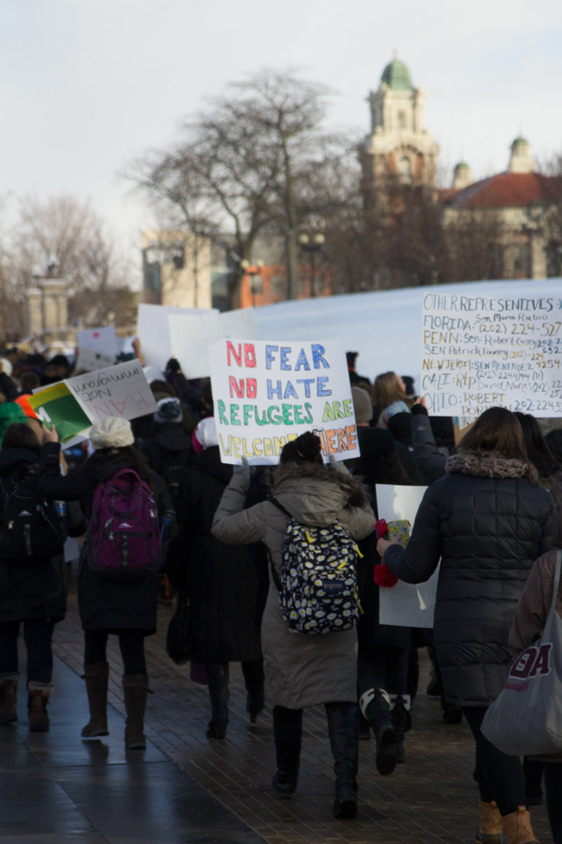 Many marchers have been urging their family and peers to contact representatives to hopefully repeal the refugee ban.