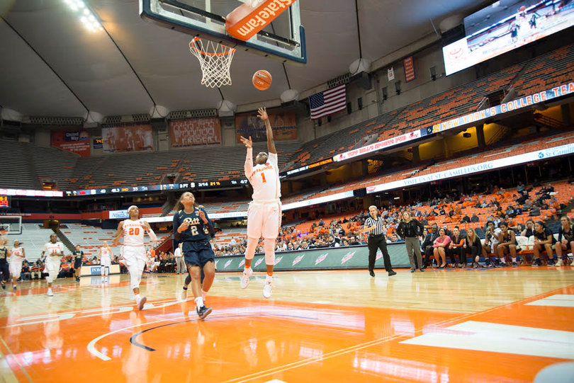 Alexis Peterson leads the conference in scoring, but she needed to contribute only 10 points Thursday night in No. 24 SU's blowout win over the Panthers. 