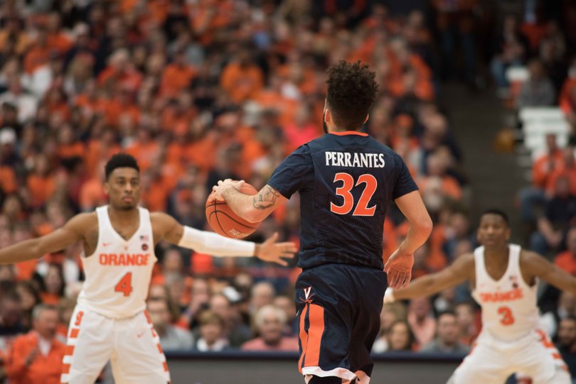 London Perrantes scored 14 points and hit two late 3-pointers to keep Virginia close.