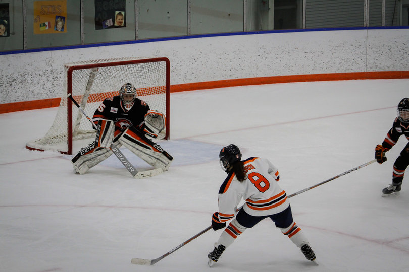Grossi scored her goal from her knees as she flew forward through the air. She did not score in this photo. 