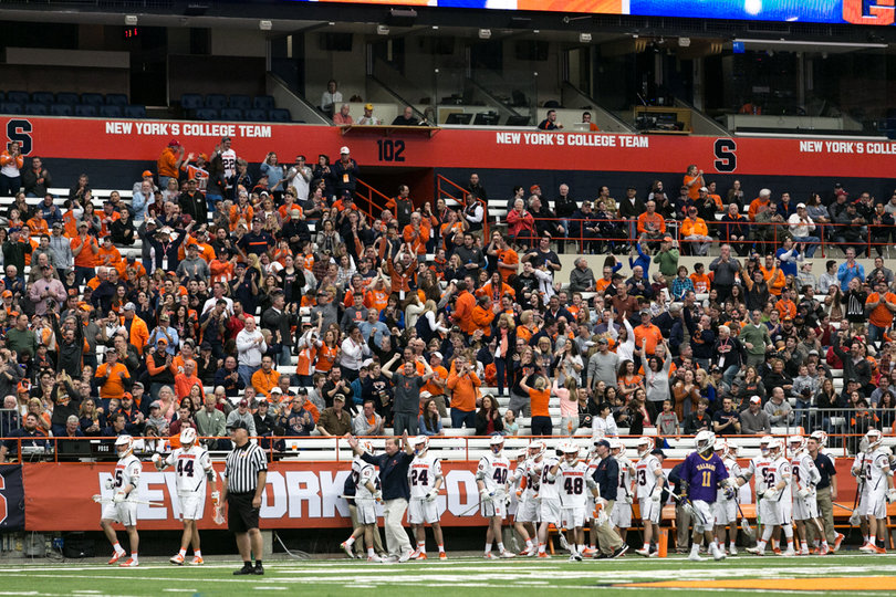 The Syracuse bench looks on during the game. 
