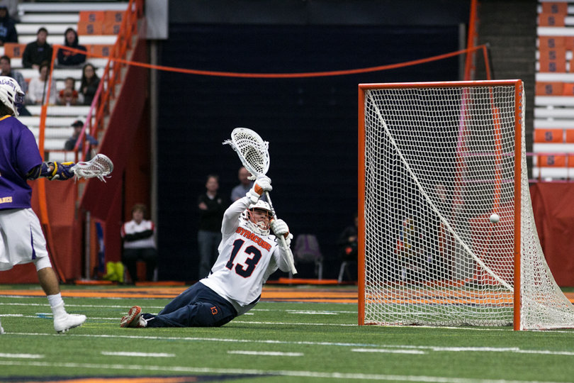 Molloy dives to try and make the save. 