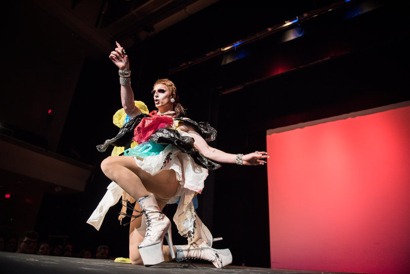 Milk wore a dress made entirely of plastic bags.