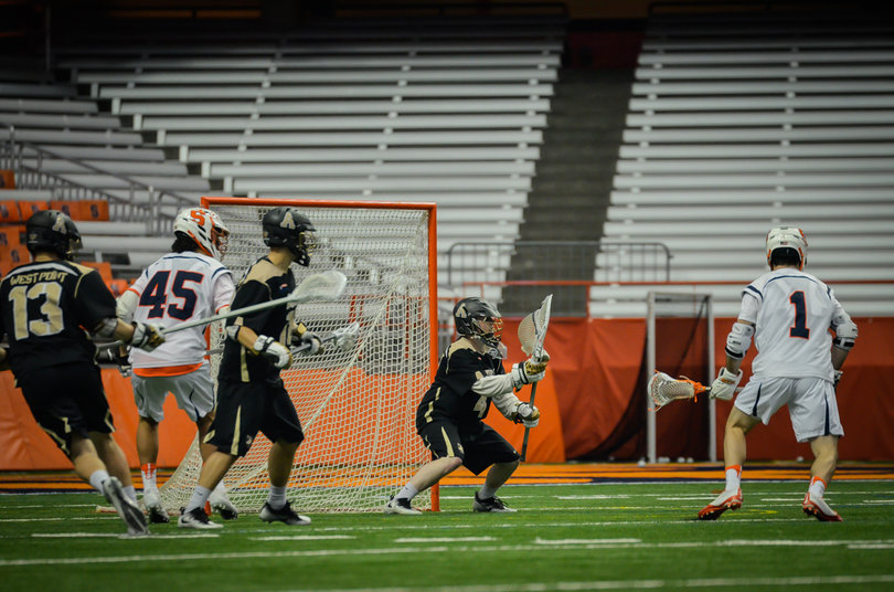 Army goalie AJ Barretto had six saves in the win. Evan Molloy saved double that number.