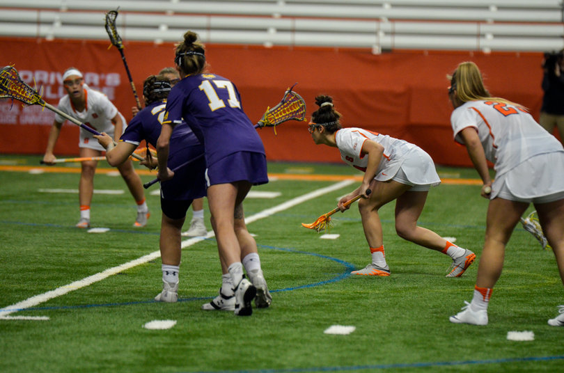Riley Donahue peers in before a free position shot. 