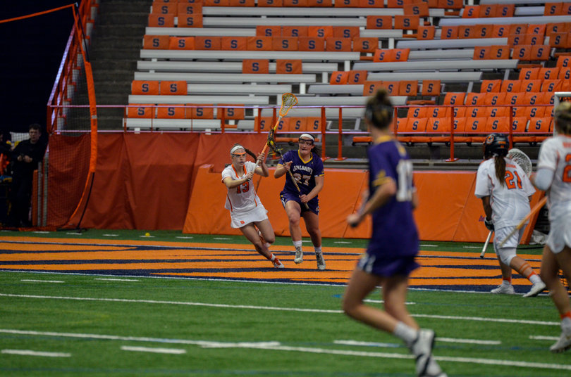 Nazarian works to keep the ball away from an Albany player. 