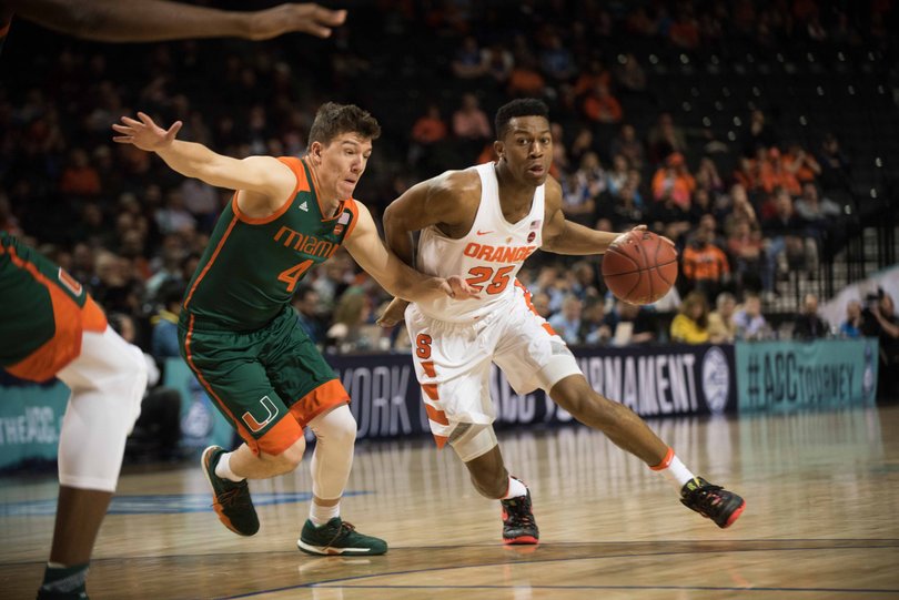 Battle, SU's best driver, gets inside. The Orange scored 18 points in the paint. 