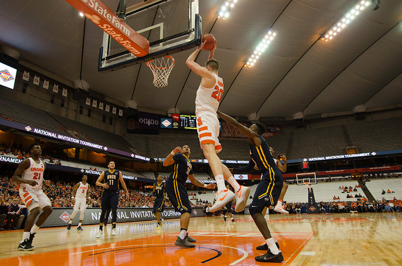 Tyler Lydon hammers home two of his 13 points. 