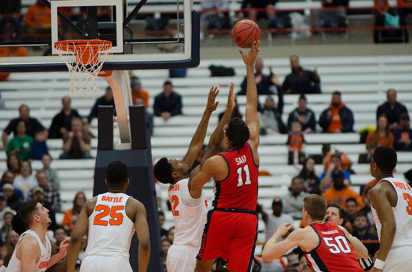 An Ole Miss player releases a hook shot. The Rebels scored 22 points in the paint.