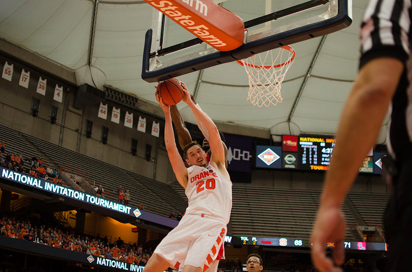 Lydon competes in the air for a loose ball. He grabbed 14 rebounds to go along with 15 points.