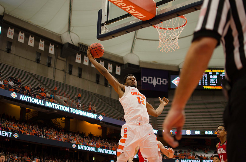 Thompson hauls in a rebound. He again showed offensive promise that can help Syracuse next season.