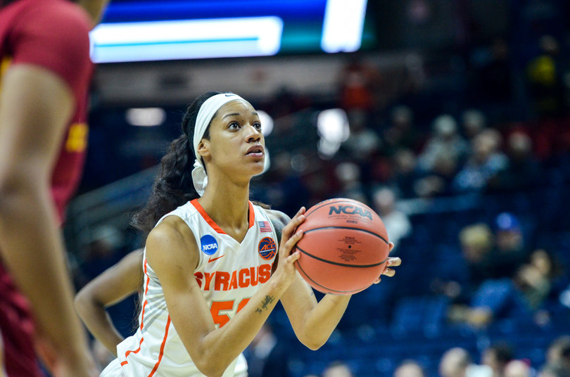 Syracuse center Briana Day readies for a free throw. She went 1-of-7 from the field, but 3-of-4 from the free-throw line.