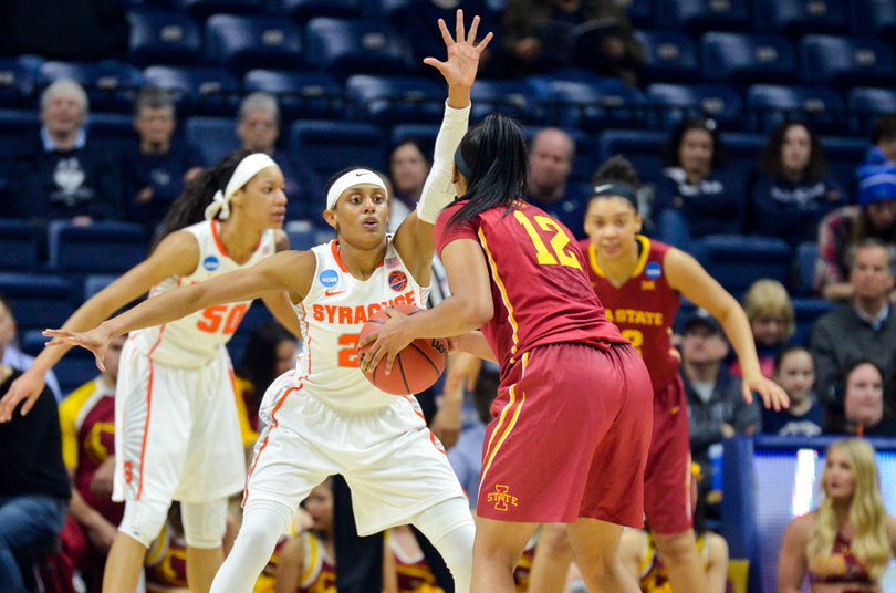 Iowa State's Seanna Johnson holds the ball on offense. She scored a team-high 21 points.