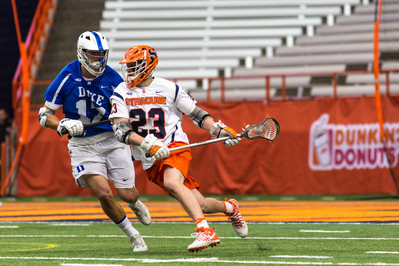 Nick Mariano works his way past a Duke defender. 