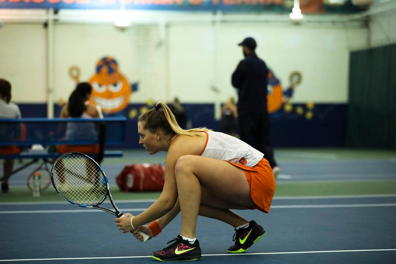 Gabriella Knutson stretches out. 