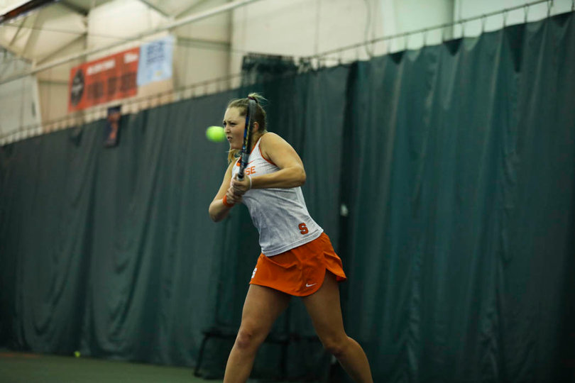 Knutson gets ready to fire the ball back.