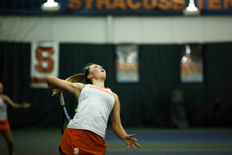 Knutson gets ready to serve the ball. 