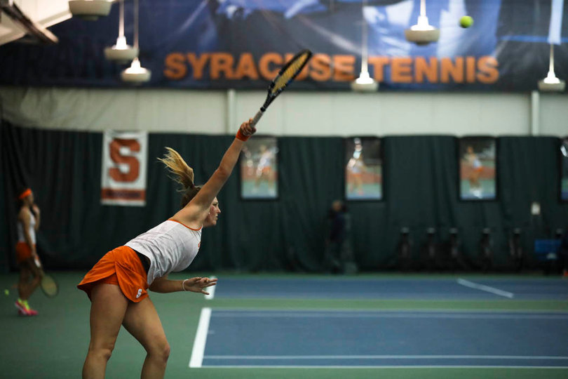 Knutson follows through on the ball. 