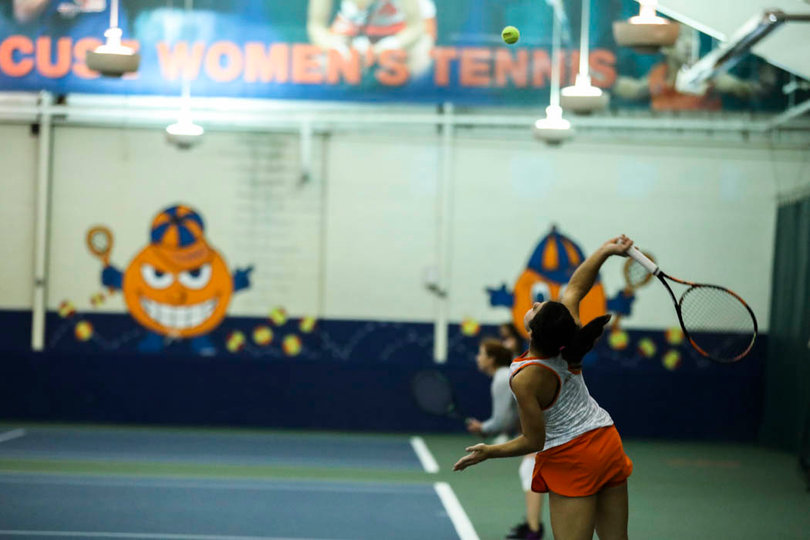 Ramirez fires the serve away. 
