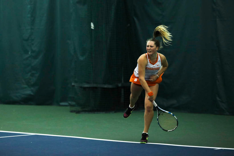 Knutson follows through after the return. 