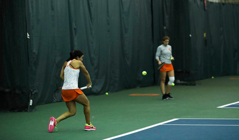 Ramirez gets ready to hit a backhand return. 