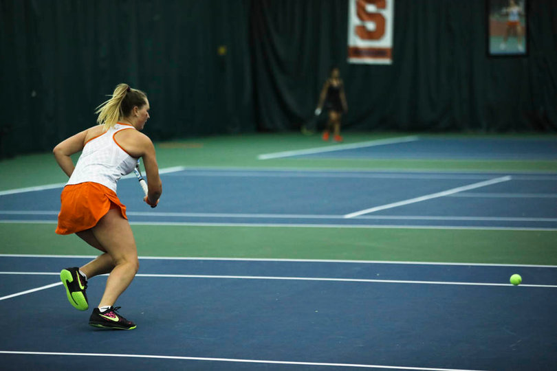 Knutson stretches out for a ball hit down the line. 