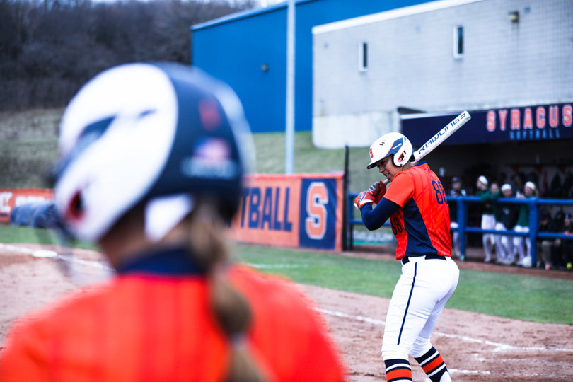 Alicia Hansen awaits her at-bat. 