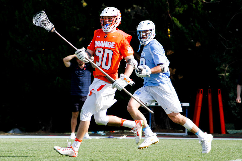 Austin Fusco works past a UNC defender. 