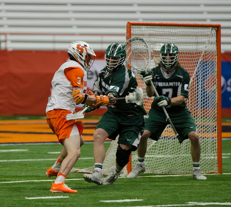 Binghamton goalie Tanner Cosens had five saves in the first half but only three in the second. 