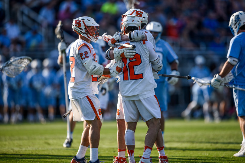 Freshman Jamie Trimboli celebrates after a Syracuse score. The freshman had two goals Friday night.