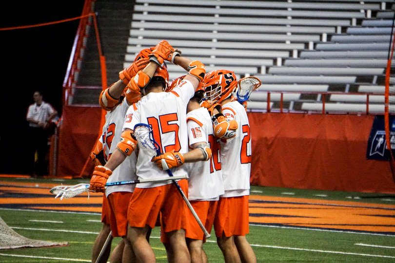 Syracuse celebrates a goal, one of 11 on the night. 