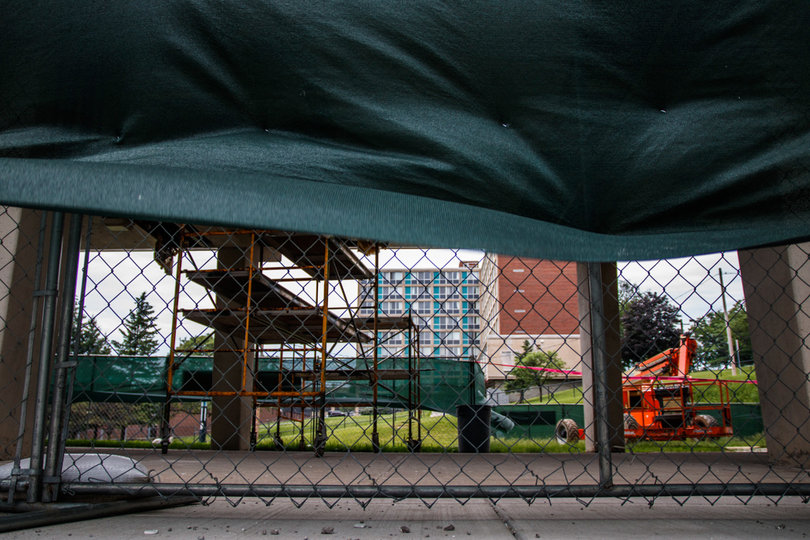 In a construction update sent on June 14, Pete Sala, vice president and chief facilities officer at SU, said the bathroom renovation project is set to be completed before students arrive back on campus in August. Photo taken June 15, 2017