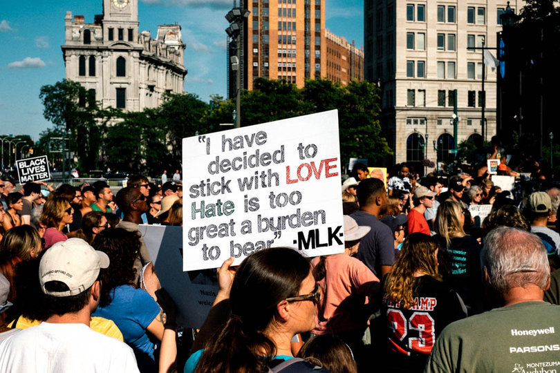 Among the attendees of Sunday's Black Lives Matter rally in Clinton Square was mayoral candidate Juanita Perez Williams, who held a sign that read "We are Heather."
