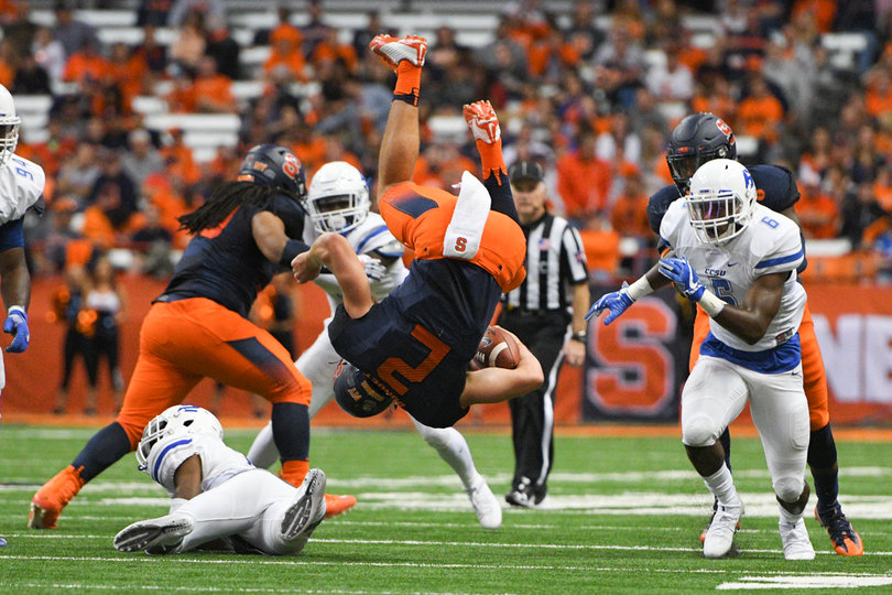 Dungey flips over a player, as he has done in previous outings. 