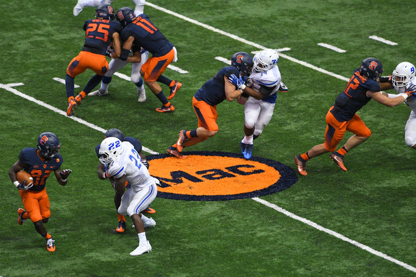 Stitched on the Carrier Dome turf was "Mac" in honor of the late head coach Dick MacPherson. 