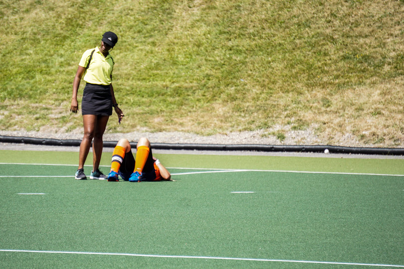 Weers stays down after injuring her hand against Bucknell. She later reentered the game. 