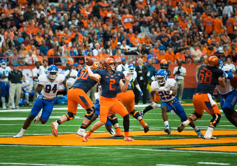 Dungey felt the blitz throughout the game. In the first quarter, SU did not record a single first down. 