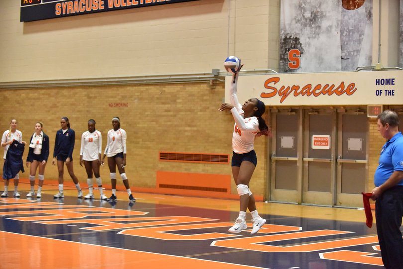 Jalissa Trotter serves the ball. She had a service ace in the win.