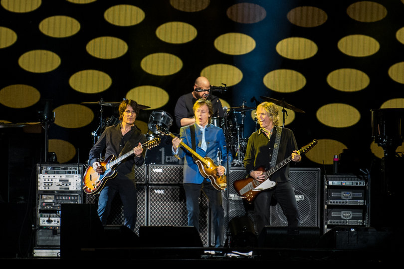 He also paid tribute to both George Martin, The Beatles producer, and George Harrison, The Beatles lead guitarist with “Love Me Do” and “Something,” respectively.