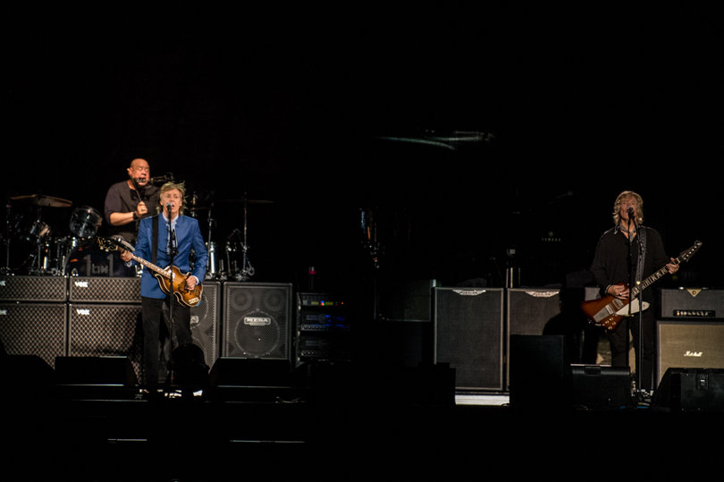 McCartney paid tribute to his late bandmate and songwriting partner John Lennon by playing the song he wrote for him after his murder, “Here Today.”