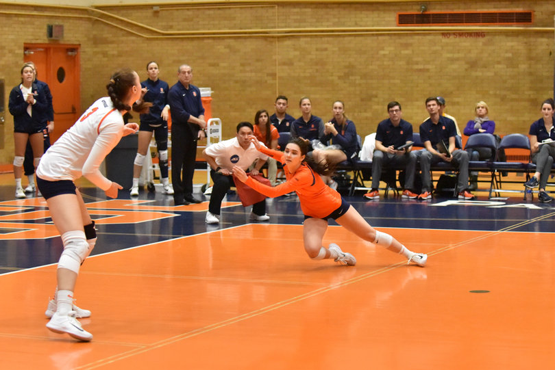 Syracuse libero Belle Sand finished with a team-leading 13 digs against the Tigers. 