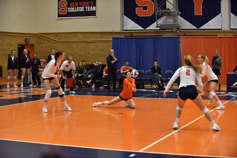 Libero Belle Sand had nine digs, just the fourth time all season she's failed to reach double-digits.