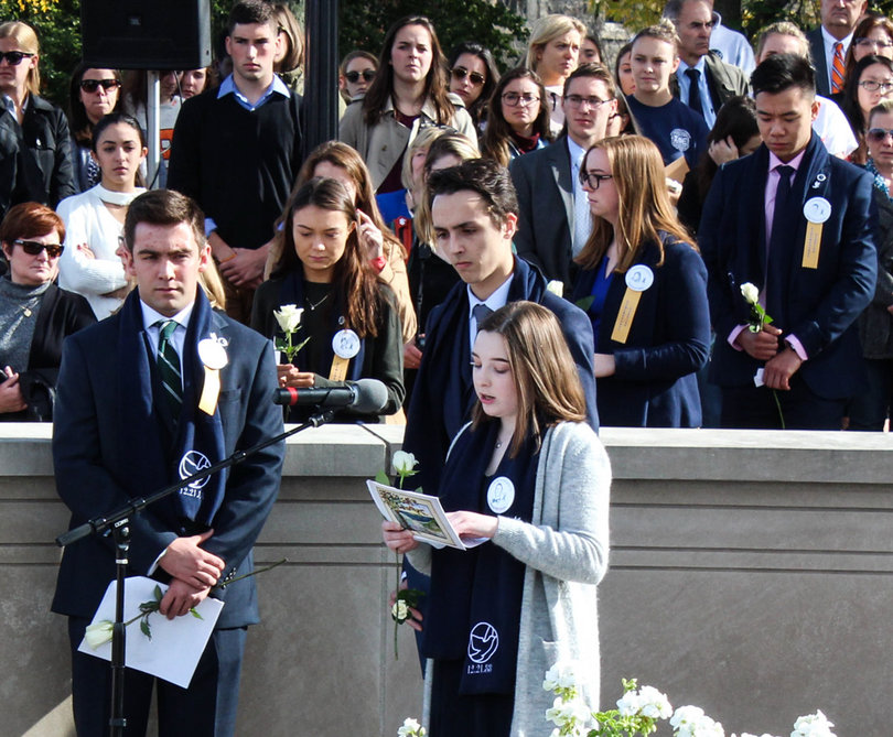 Each year, two Lockerbie students are selected to participate in the Remembrance Scholars program. Andrew Dorrance and Heather Mutch were selected this year. Dorrance's father was a first responder to the Pan Am Flight 103 crash. 