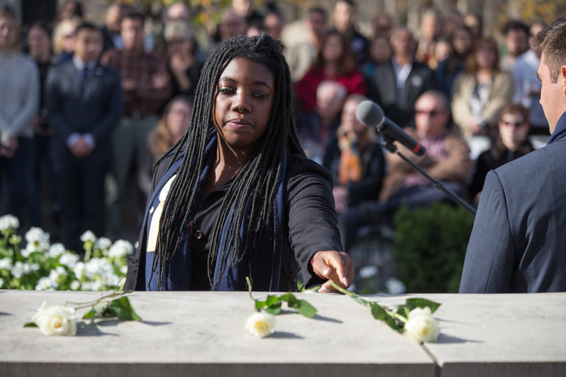 Cierra Britton placed a rose in remembrance of Kesha Weedon. Weedon was a junior, studying social work. 