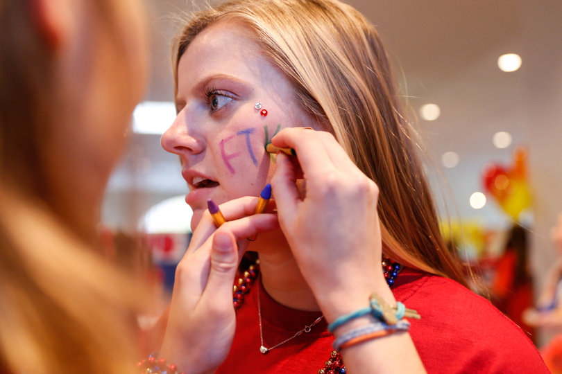 Cameron Stark gets her face painted for the event. "FTK" stands for For The Kids.