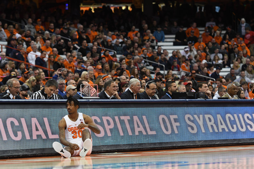 Syracuse guard Geno Thorpe waits to the enter the game. Geno Thorpe shot 4-of-13 from the field, finishing with 12 points. Thorpe made all four free throws.
