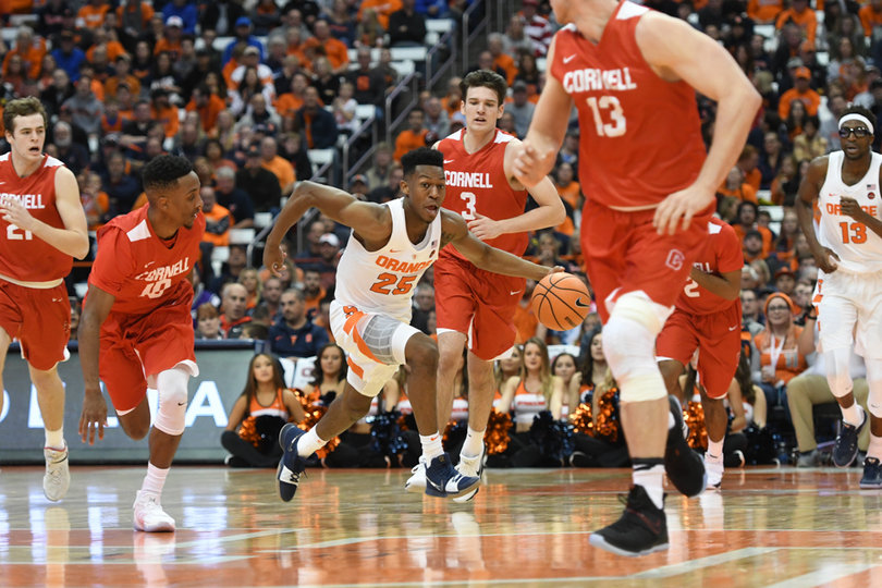 Syracuse shot 41.4 percent as a team from the field. Cornell shot 25 percent.
