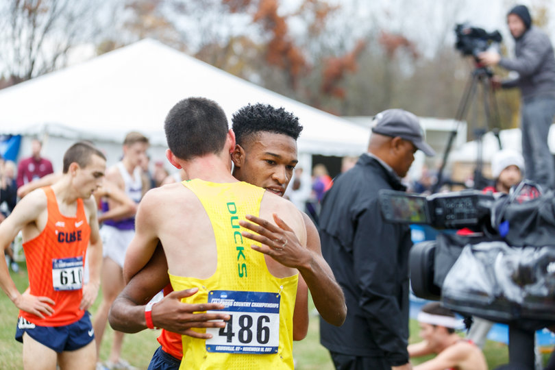 Knight embraced one of the two Northern Arizona runners he out-kicked in the final 300 meters to win. 